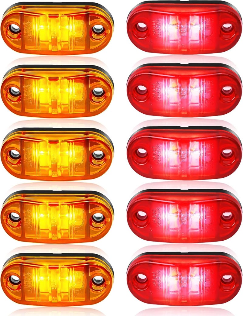 ALFU 10 Pack (5pcs Red+5pcs Amber) DC12-24V IP68 Waterproof LED Trailer Lights Kit Front Rear LED Side Marker Clearance Indicators Light for RV Camper Truck Van Caravan Boat - Image 1